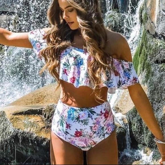Other - NEW High Waisted Black Floral Bikini XS- S.